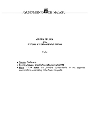 Orden del Día del Pleno de Septiembre 2014