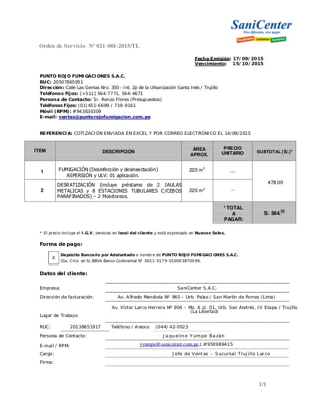 Orden de servicio nro 021 0012015 tl