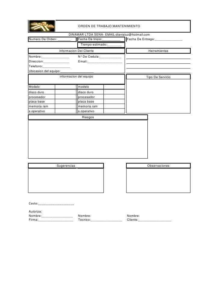 formato para orden de trabajo