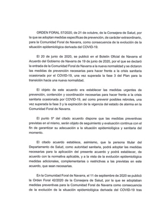 Orden Foral sobre el confinamiento perimetral de Navarra