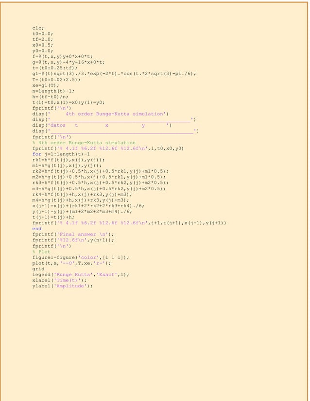 MÉTODO DE RUNGE KUTTA DE 4 ORDEN PARA RESOLVER UNA ECUACIÓN DIFERENCIAL