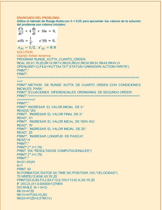 MÉTODO DE RUNGE KUTTA DE 4 ORDEN PARA RESOLVER UNA ECUACIÓN DIFERENCIAL