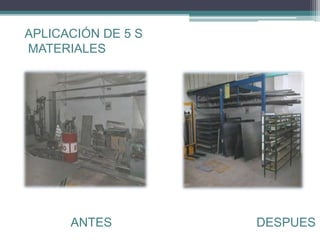 APLICACIÓN DE 5 S
MATERIALES
ANTES DESPUES
 