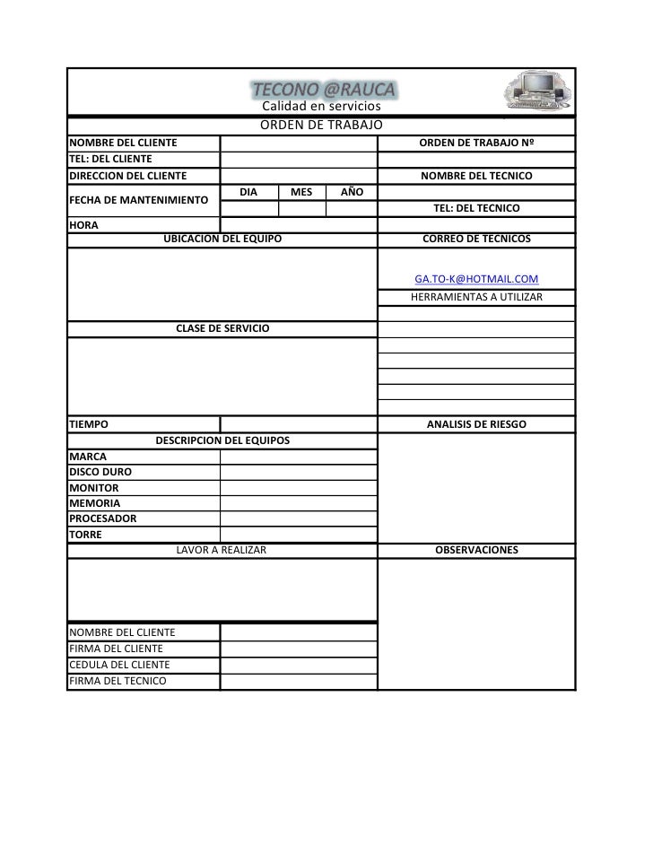 orden de trabajo formato