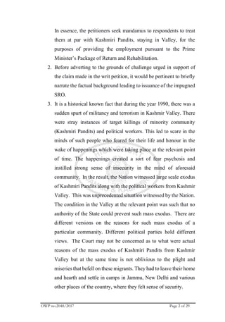 OWP no.2048/2017 Page 2 of 29
In essence, the petitioners seek mandamus to respondents to treat
them at par with Kashmiri ...
