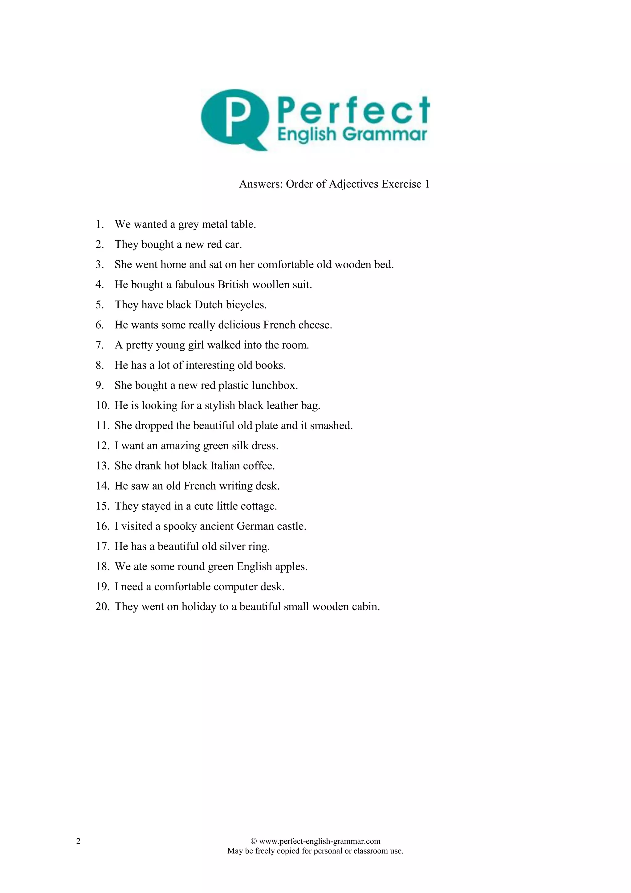 Order of adjectives exercise 1 pdf