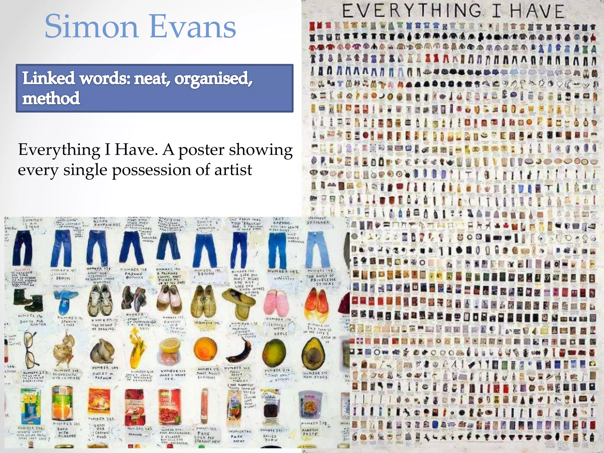Everything I Have. A poster showing
every single possession of artist
Simon Evans
 