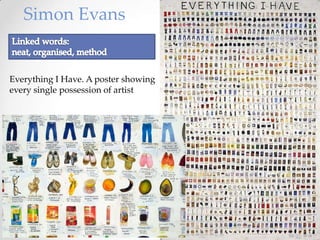 Simon Evans

Everything I Have. A poster showing
every single possession of artist

 