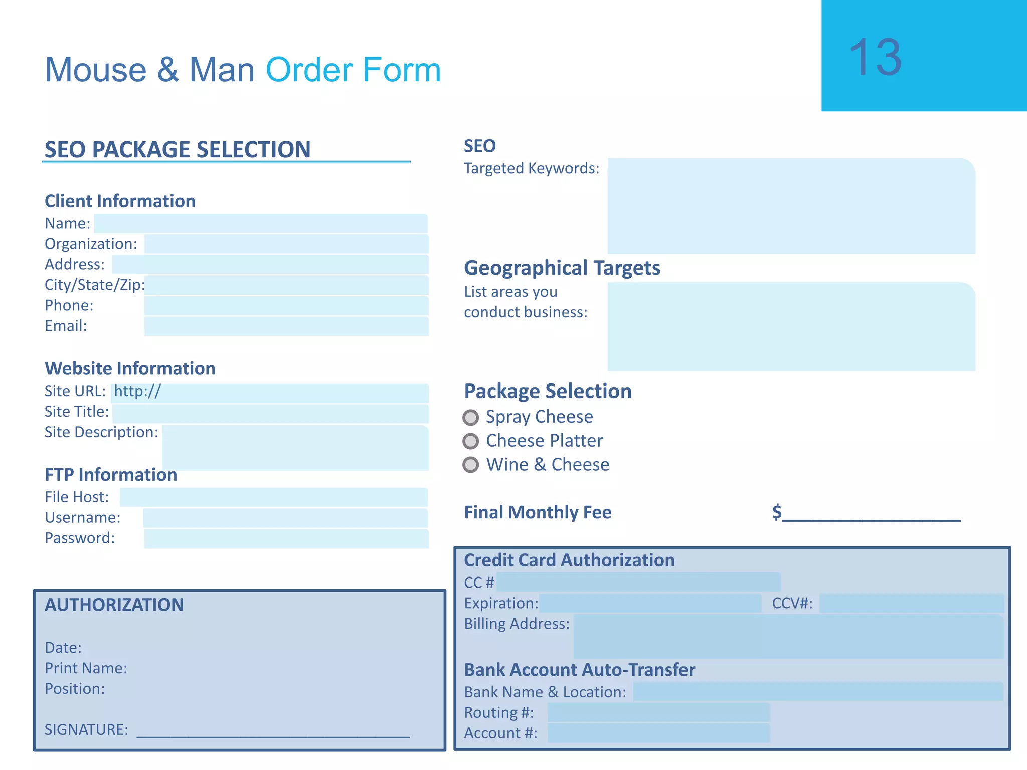 Partnerships Work with local and national referral partners to create keyword rich back links. Inbound Links The most important factor for SEO rankings.  Automated Link Building  Utilize low quality (PR 0-2) websites to generate high volume of inbound links. Directory Listings Listing in search engine friendly and industry-specific directories are extremely helpful. Link Bait / Viral Marketing Creating contests and other unique content has the potential to create millions of back links almost instantly. Article Submissions Leverage news aggregator sites to submit your content, and be recognized as an authoritative voice. PR Releases  Distribute news using highly targeted keywords and phrases. M&M Infrastructure Use Mouse & Man’s current infrastructure of 75+ website for links. Mouse & Man  Off Site SEO Off Site Indicators and Analysis http://yourwebsite.com Although structuring your website properly is very important, how other websites view your site is the most important factor to high rankings. Links to your website are treated as “votes” by the search engines.  The site with the most votes general ranks highest. Some sites, and types of sites are viewed as trusted sources.  Links from trusted or relevant sources count for more votes.   