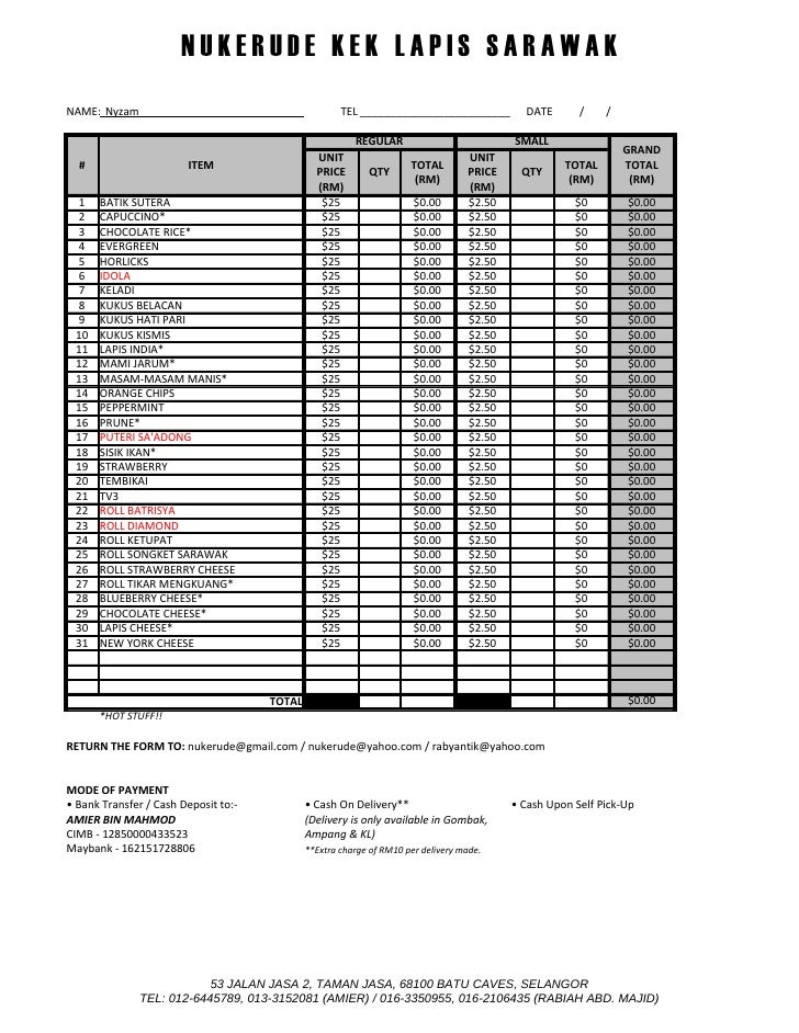 Order Form Nyzam