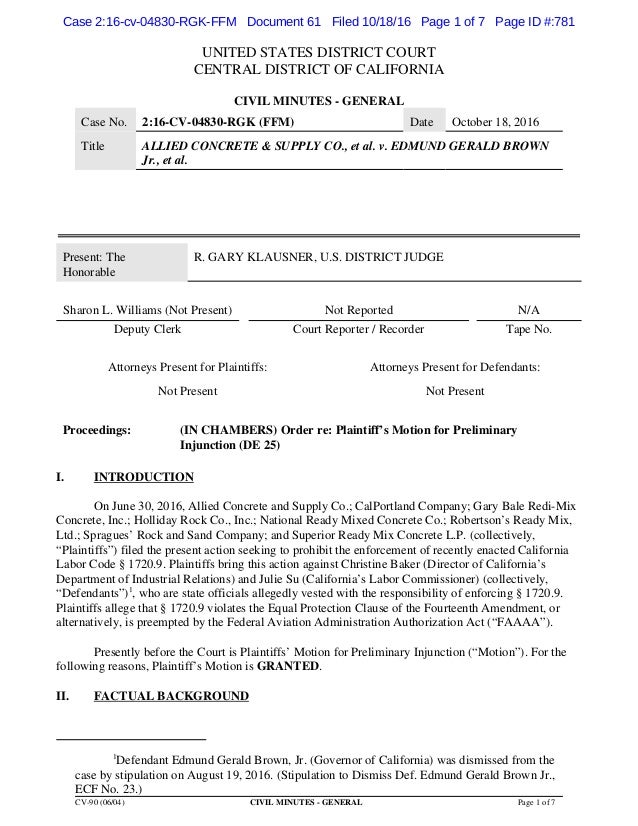 Federal Court Order Suspending AB 219