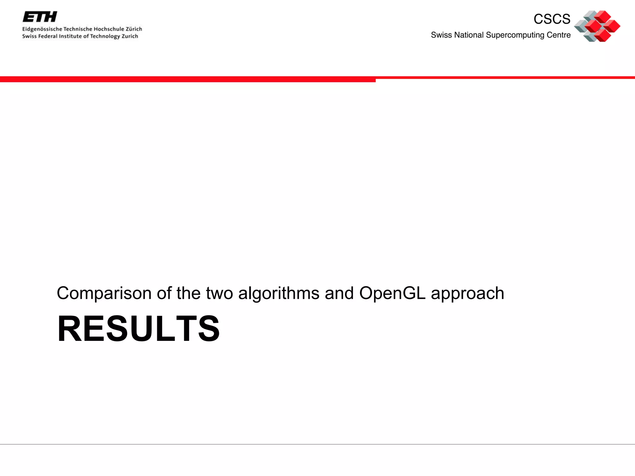 RESULTS Comparison of the two algorithms and OpenGL approach 