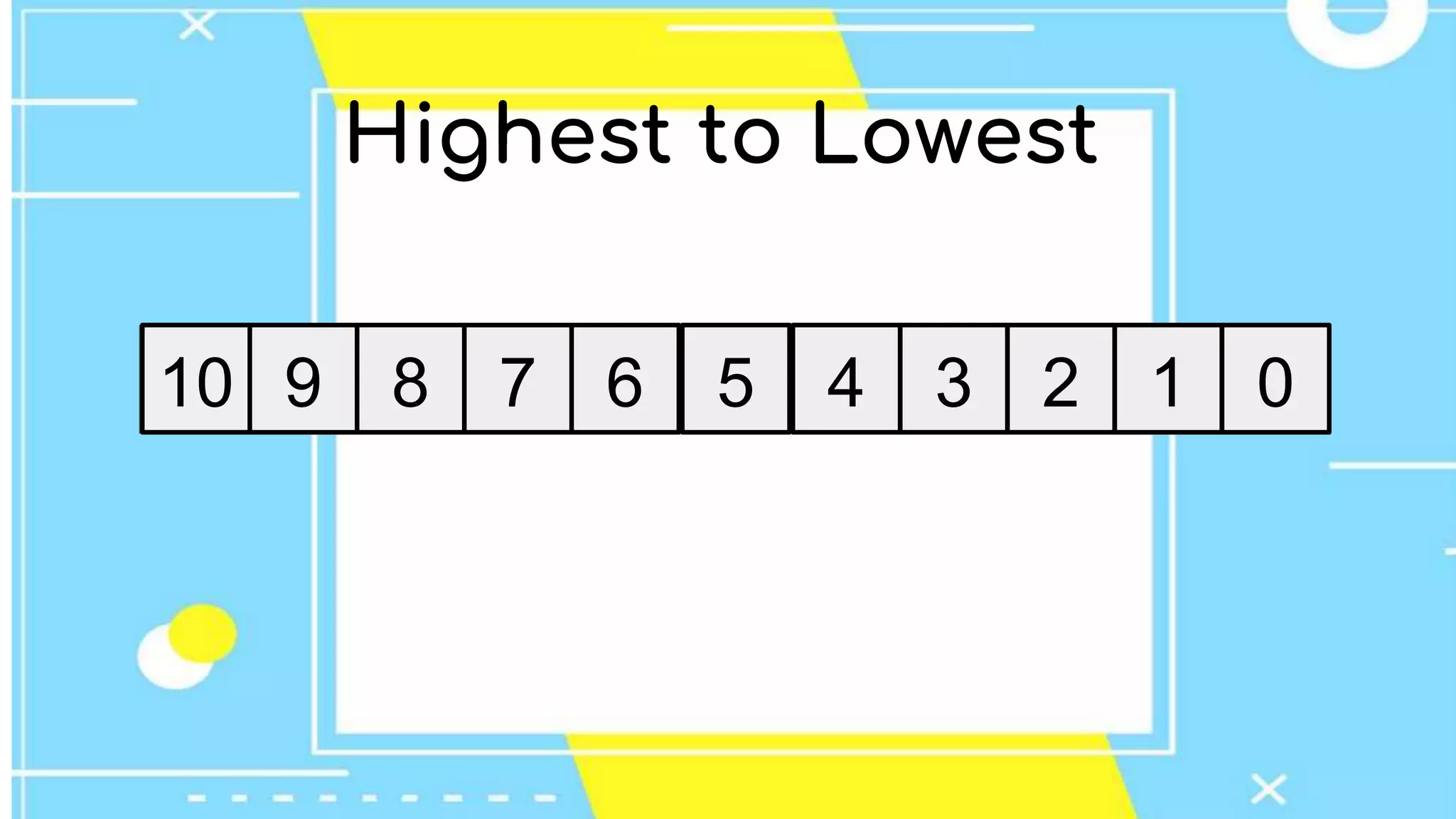 Highest to Lowest
10 9 8 7 6 5 4 3 2 1 0
 