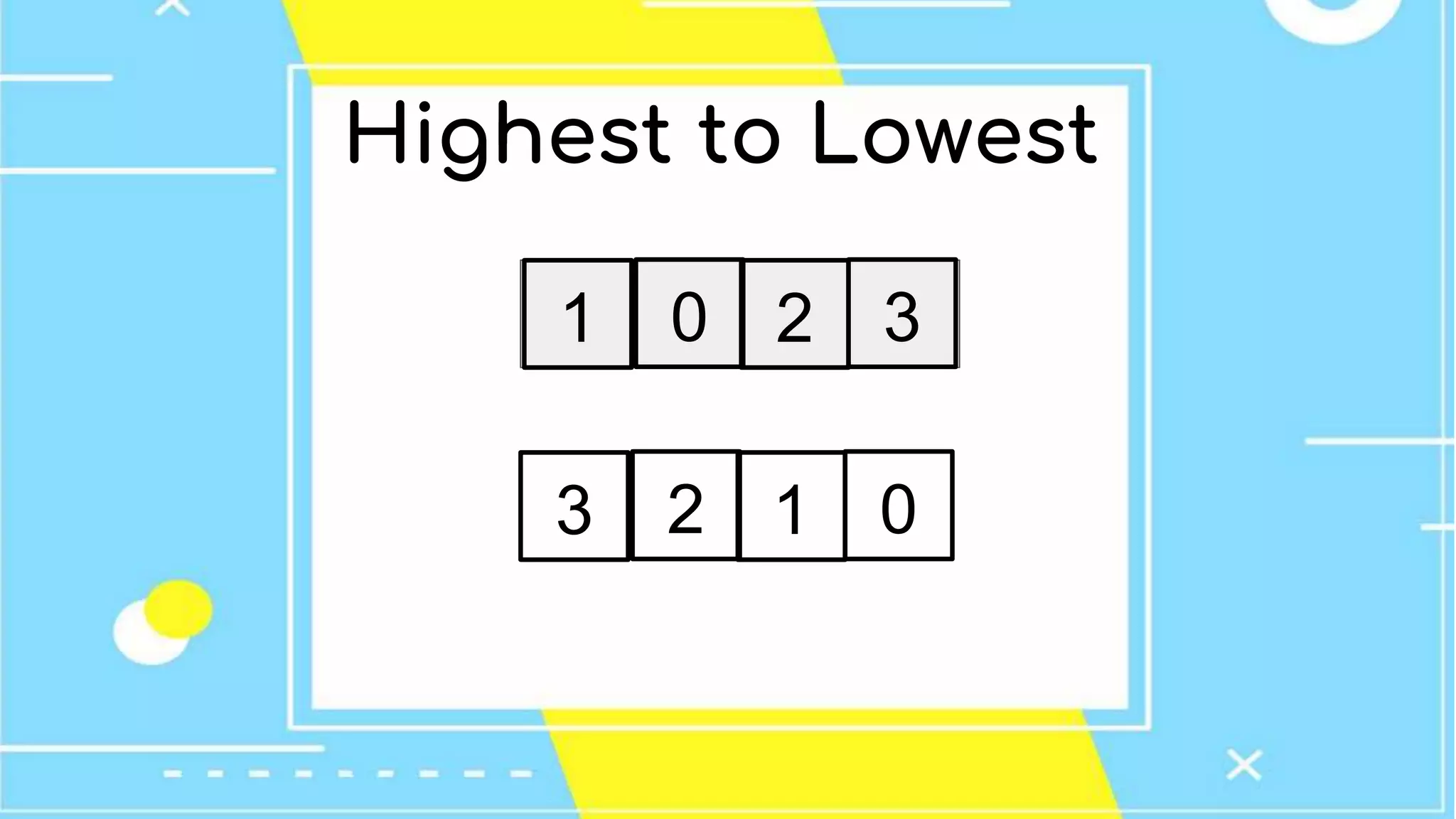 Highest to Lowest
321 0
013 2
 