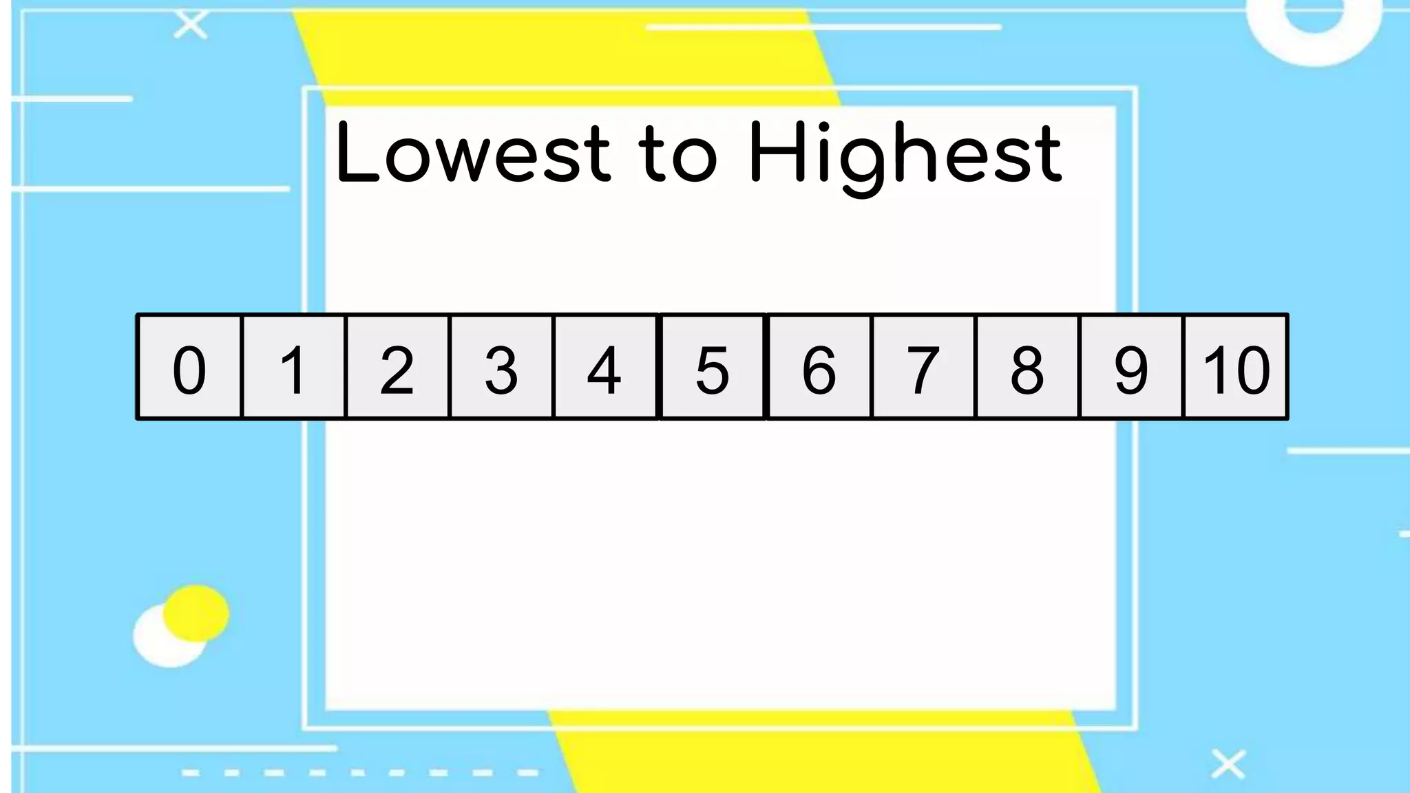 Lowest to Highest
0 1 2 3 4 5 6 7 8 9 10
 