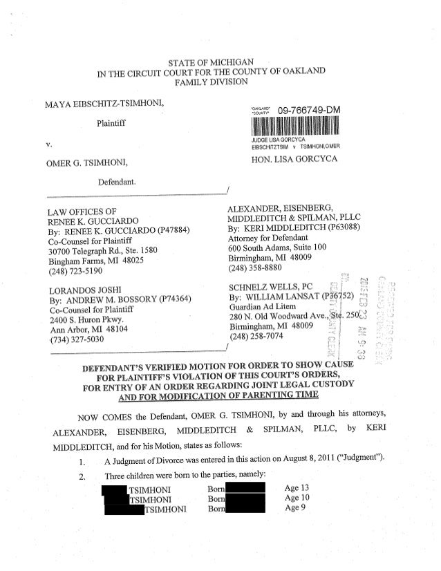 Tsimhoni Vs Tsimhoni Full Court Documents In The Tale Of The Jailed