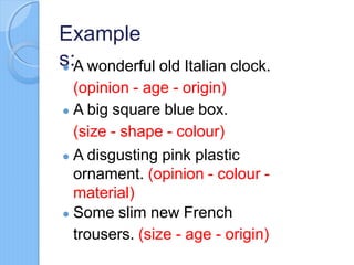 Nosascomp Order of adjectives | PPTX
