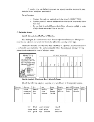 the order of adjectives demonstartion plan