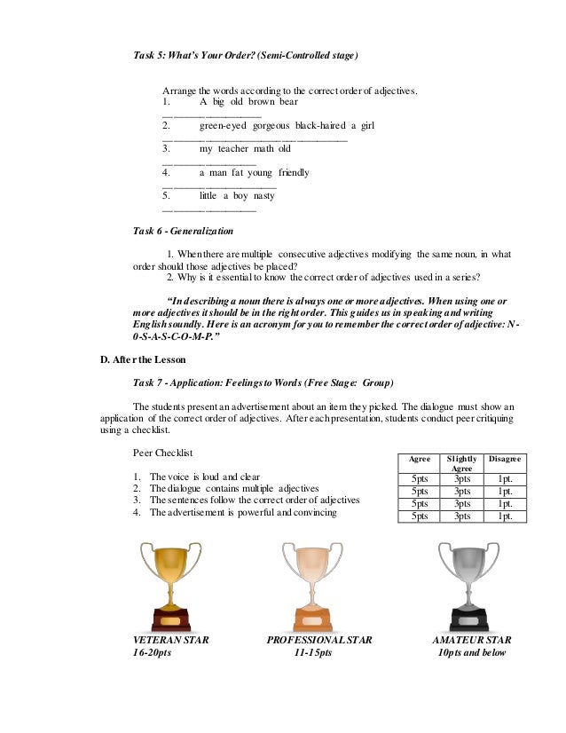 The Order Of Adjectives Demonstartion Plan