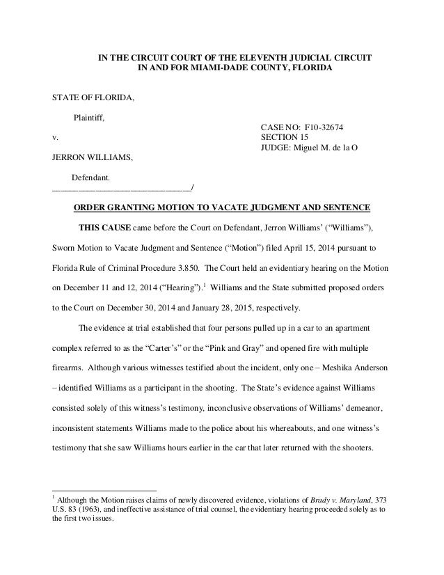 Order on motion for post conviction relief
