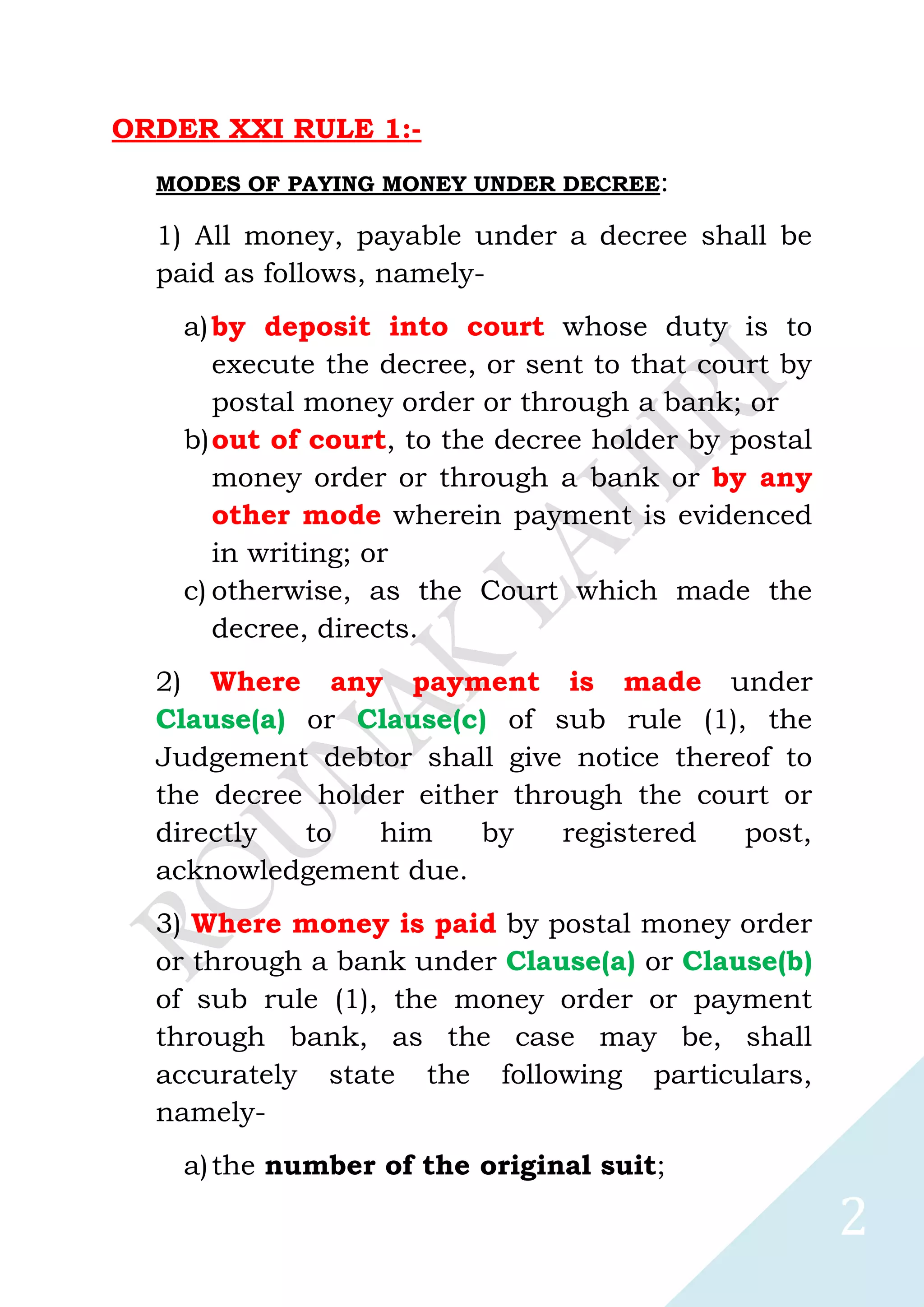Order 21 rule 1 and 2 cpc pdf