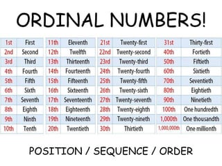 ORDINAL NUMBERS!
POSITION / SEQUENCE / ORDER
 