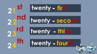 2
st
1
2
nd
3
rd
4
th
2
2
2
first
second
third
fourth
-
-
-
-
twenty
twenty
twenty
twenty
 