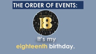 THE ORDER OF EVENTS:
It’s my
eighteenth birthday.
 