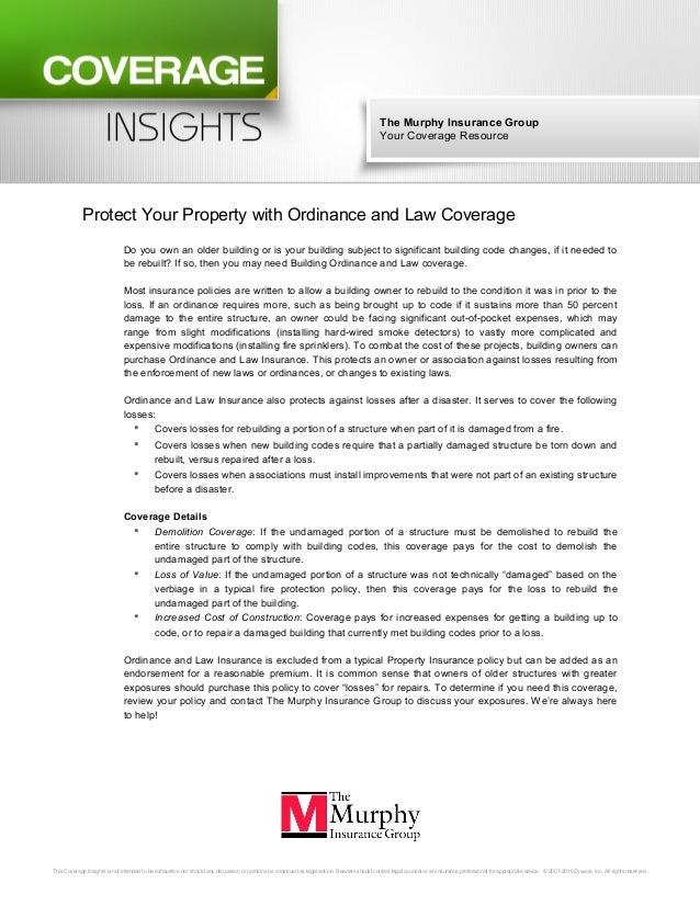 Ordinance &amp; law coverage