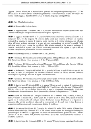 Oggetto: Ulteriori misure per la prevenzione e gestione dell'emergenza epidemiologica da COVID-
2019. Riavvio di ulteriori...