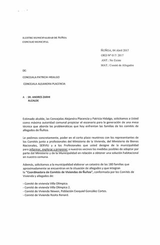 Propuesta de mesa técnica para Comités de Vivienda en Ñuñoa