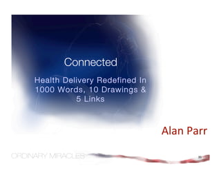 Connected
Health Delivery Redefined In
1000 Words, 10 Drawings &
          5 Links



                               Alan Parr 
                                      35
 