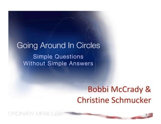 Going Around In Circles
    Simple Questions
 Without Simple Answers



                   Bobbi McCrady & 
                 Christine Schmucker 
                                  3
 