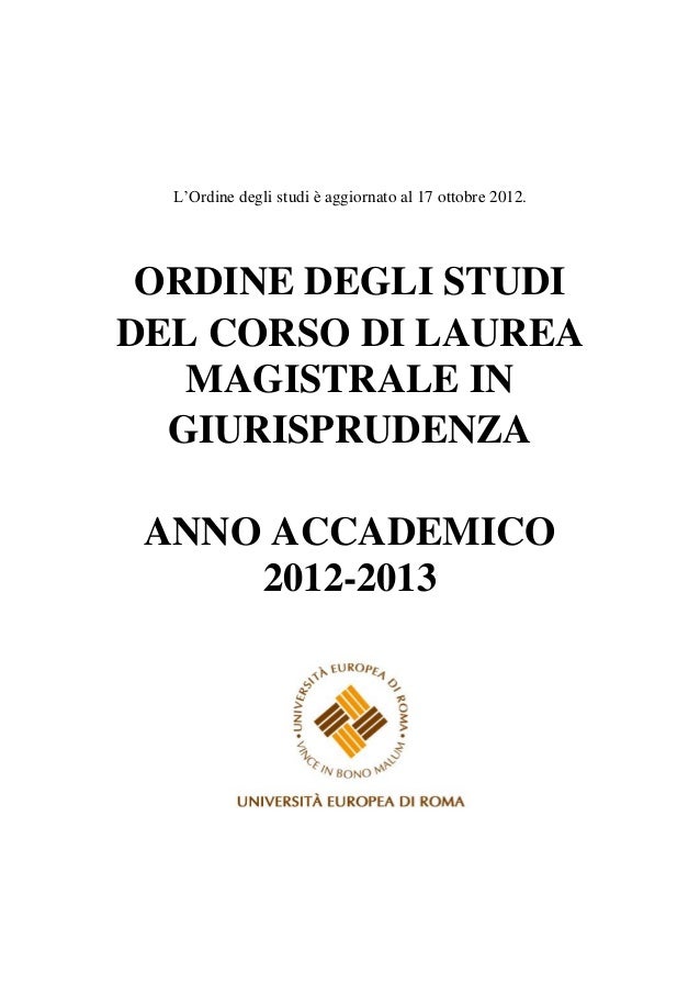 Ordine Degli Studi Ambito Di Giurisprudenza Universita Europea Di