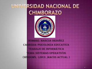 Nombre: Marcia Ordoñez
Carrera: Psicología Educativa
Trabajo de informática
Tema: Sistemas operativos
(Windows, Linux ,Macos actual )

1

 