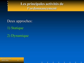 Ordonnancement
(ADM-1069) 8
Les principales activités de
l’ordonnancement
Deux approches:
1) Statique
2) Dynamique
 