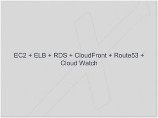 EC2 + ELB + RDS + CloudFront + Route53 +
Cloud Watch
 