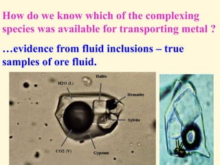 How do we know which of the complexing
species was available for transporting metal ?
…evidence from fluid inclusions – true
samples of ore fluid.
 