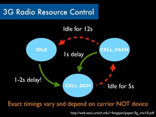 3G Radio Resource Control

                     Idle for 12s


           IDLE                           CELL_FACH
       ...