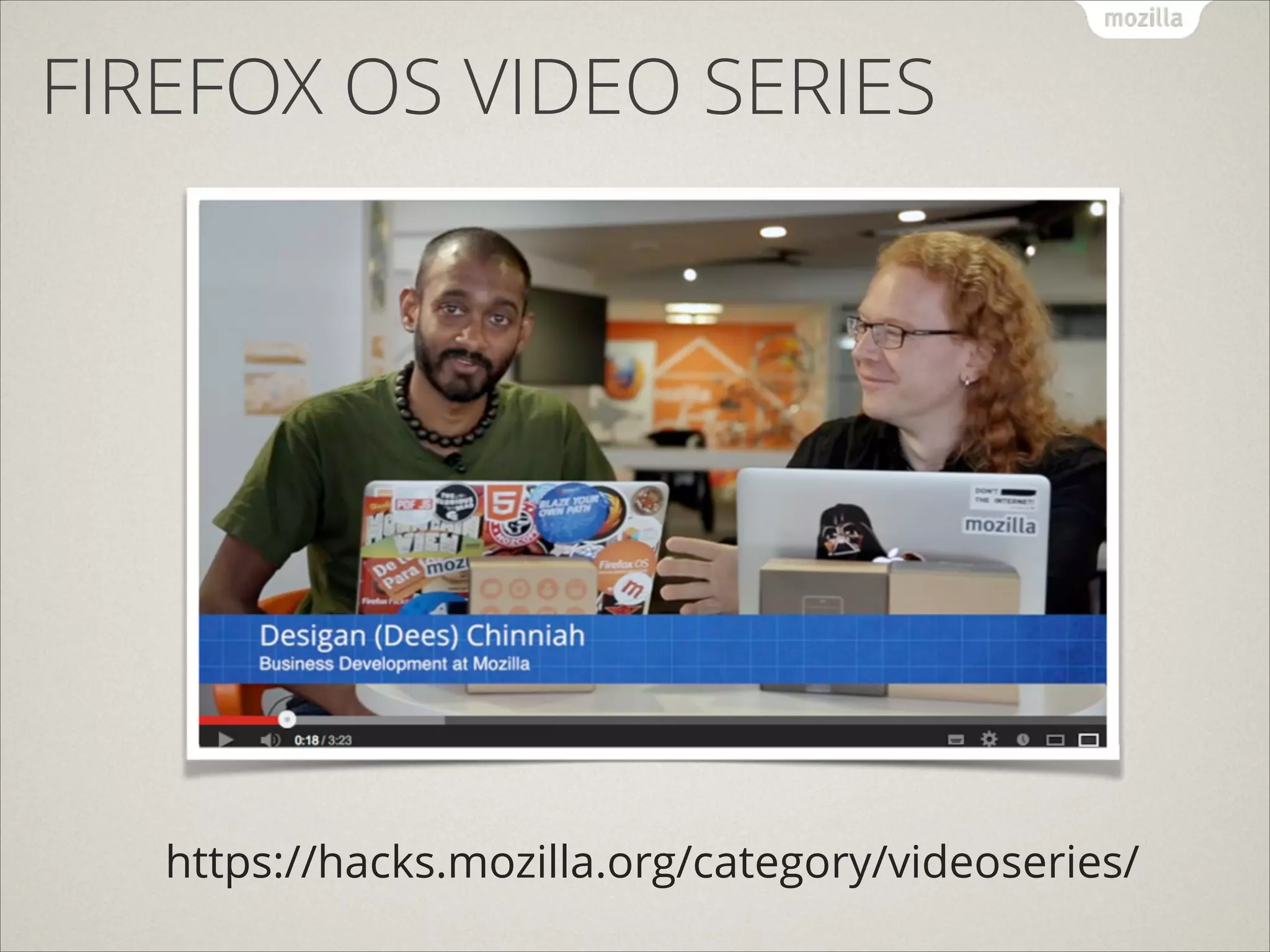 FIREFOX OS VIDEO SERIES

https://hacks.mozilla.org/category/videoseries/

 