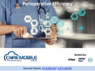 Backed by:
Perioperative Efficiency
Granted Patents: US 8,606,923, 9,071,649 B2
 
