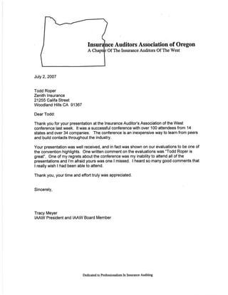 Oregon IAAW Conference letter