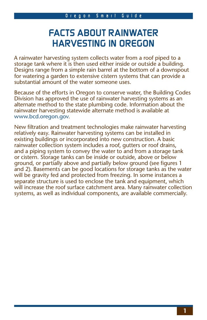 Oregon Rainwater Harvesting Manual