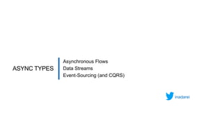 Asynchronous Flows
Data Streams
Event-Sourcing (and CQRS)
ASYNC TYPES
inadarei
 