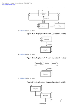 Figure B-27. Component diagram (question 2 part c)
d. Figure B-28 shows the figure.
Figure B-28. Deployment diagram (question 2 part d)
e. Figure B-29 shows the figure.
Figure B-29. Deployment diagram (question 2 part e)
f. Figure B-30 shows the figure.
Figure B-30. Deployment diagram (question 2 part f)
Страница 268
This document is created with a trial version of CHM2PDF Pilot
http://www.colorpilot.com
 
