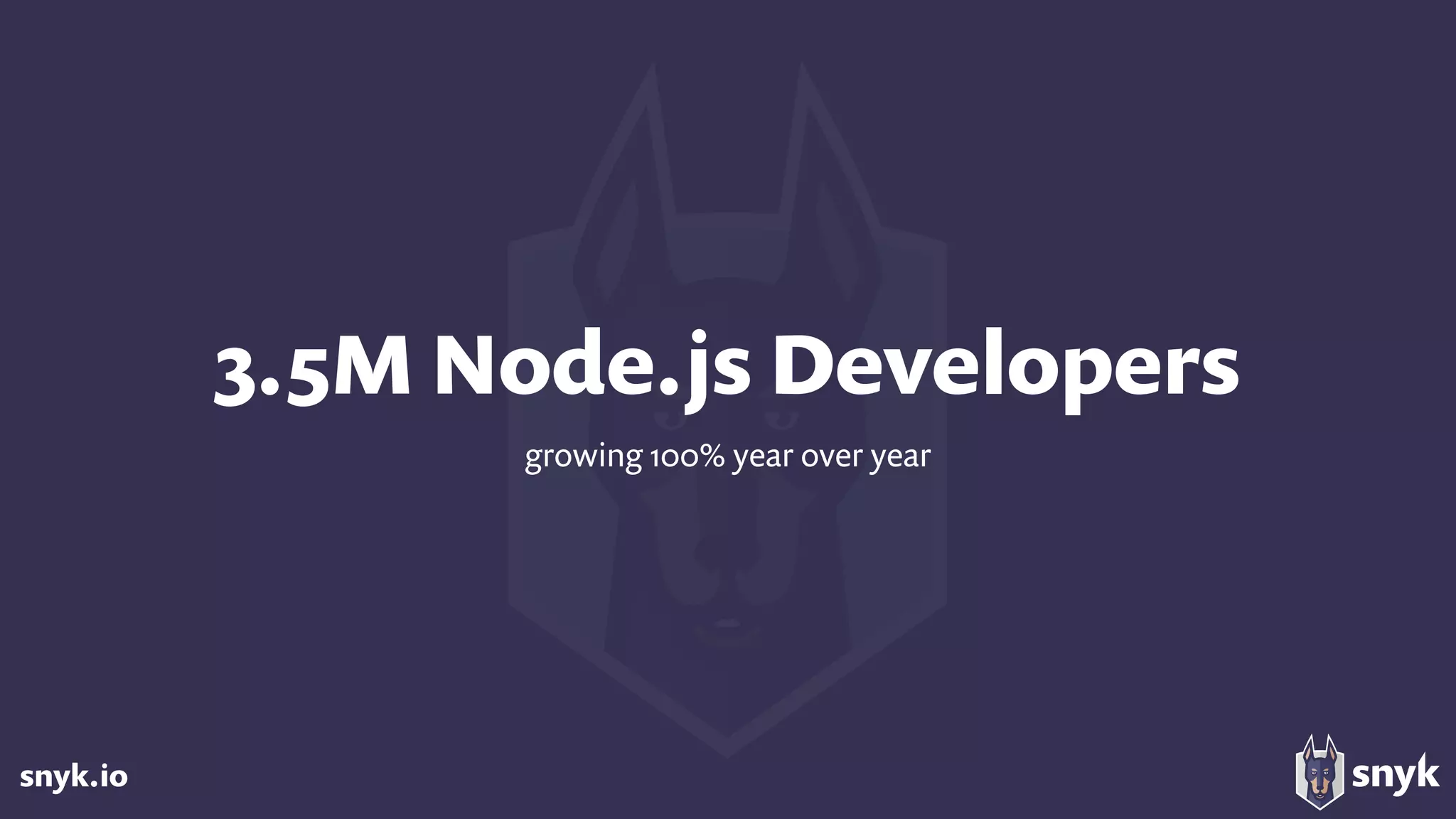 snyk.io
3.5M Node.js Developers
growing 100% year over year
 