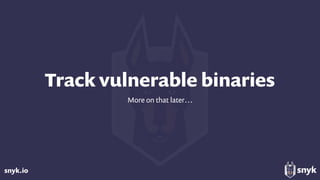 snyk.io
Track vulnerable binaries
More on that later…
 