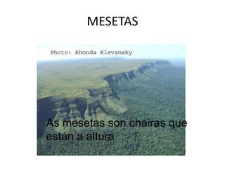 MESETASAs mesetas son chairas que están a altura