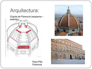 Arquitectura:
Cúpula de Florencia (esquema –
exterior)
Pazo Pitti,
Florencia
 