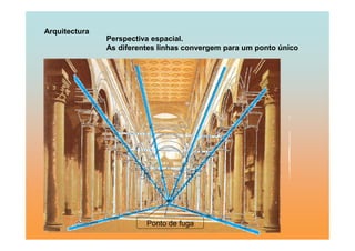 Arquitectura
               Perspectiva espacial.
               As diferentes linhas convergem para um ponto único




                         Ponto de fuga
 